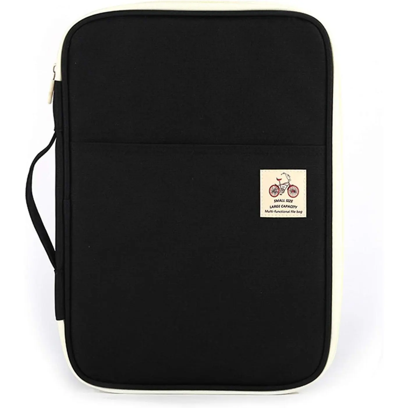 A4 Travel Portfolio Multifunctional Document Organizer Zippered Case for Office Supplies (Black)