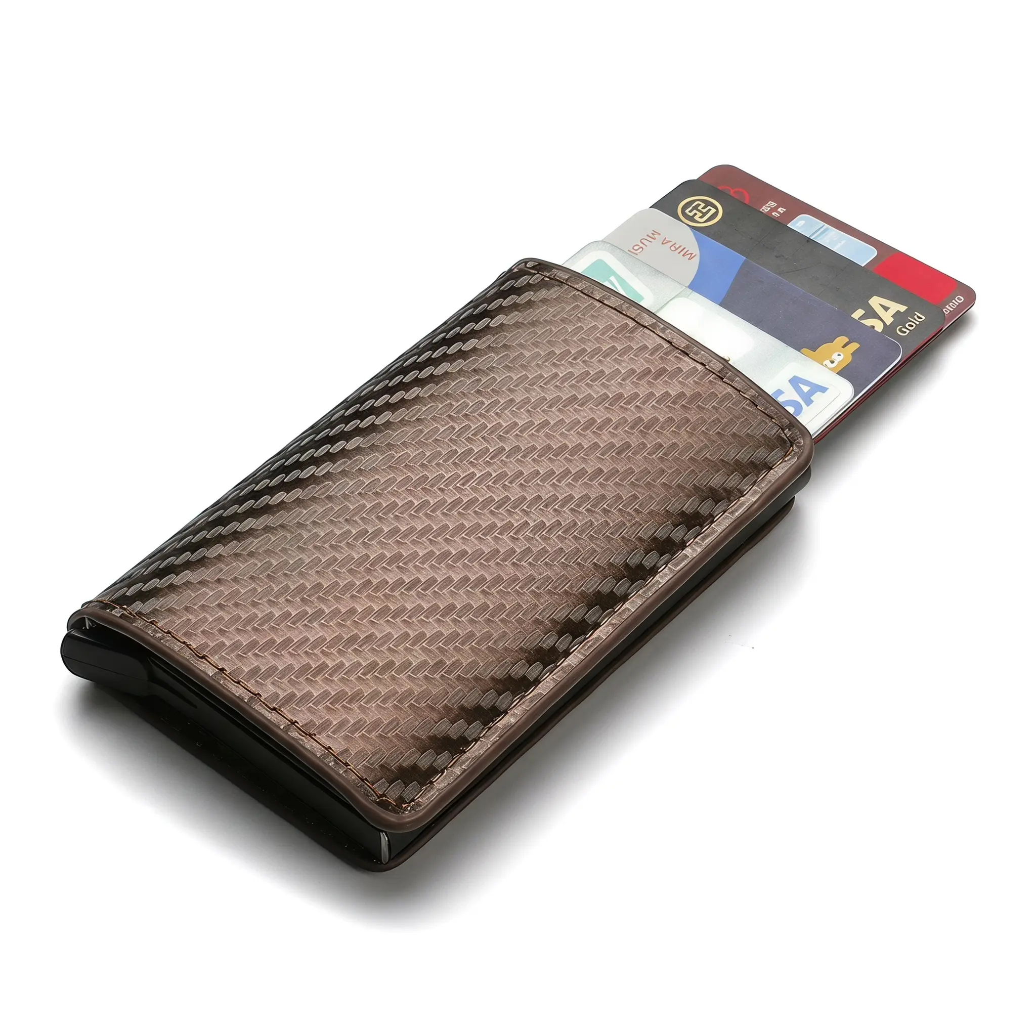 Compact Tri-Fold Wallet for Men and Women, Woven PU Leather RFID Blocking Card Holder with Magnetic Closure for Daily Use, Flap, Minimalist Decluttering, Chic, Business, Casual, Solid Colors, Woven Stitching, Anti-Theft