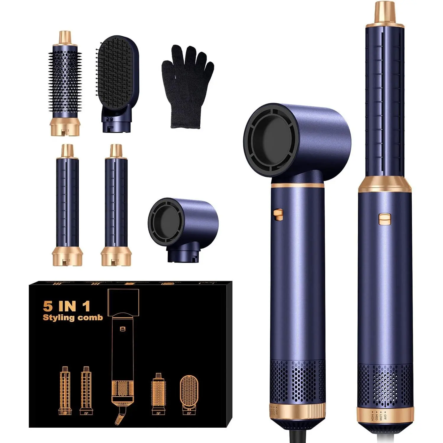 5-in-1 Negative Ion Hair Dryer Brush Set - Multi-Function Multi Styler, Pre-Dry First Tool for All Hair Types, Curling Iron Air Styler for Straightening/Smoothing, Ideal Gift