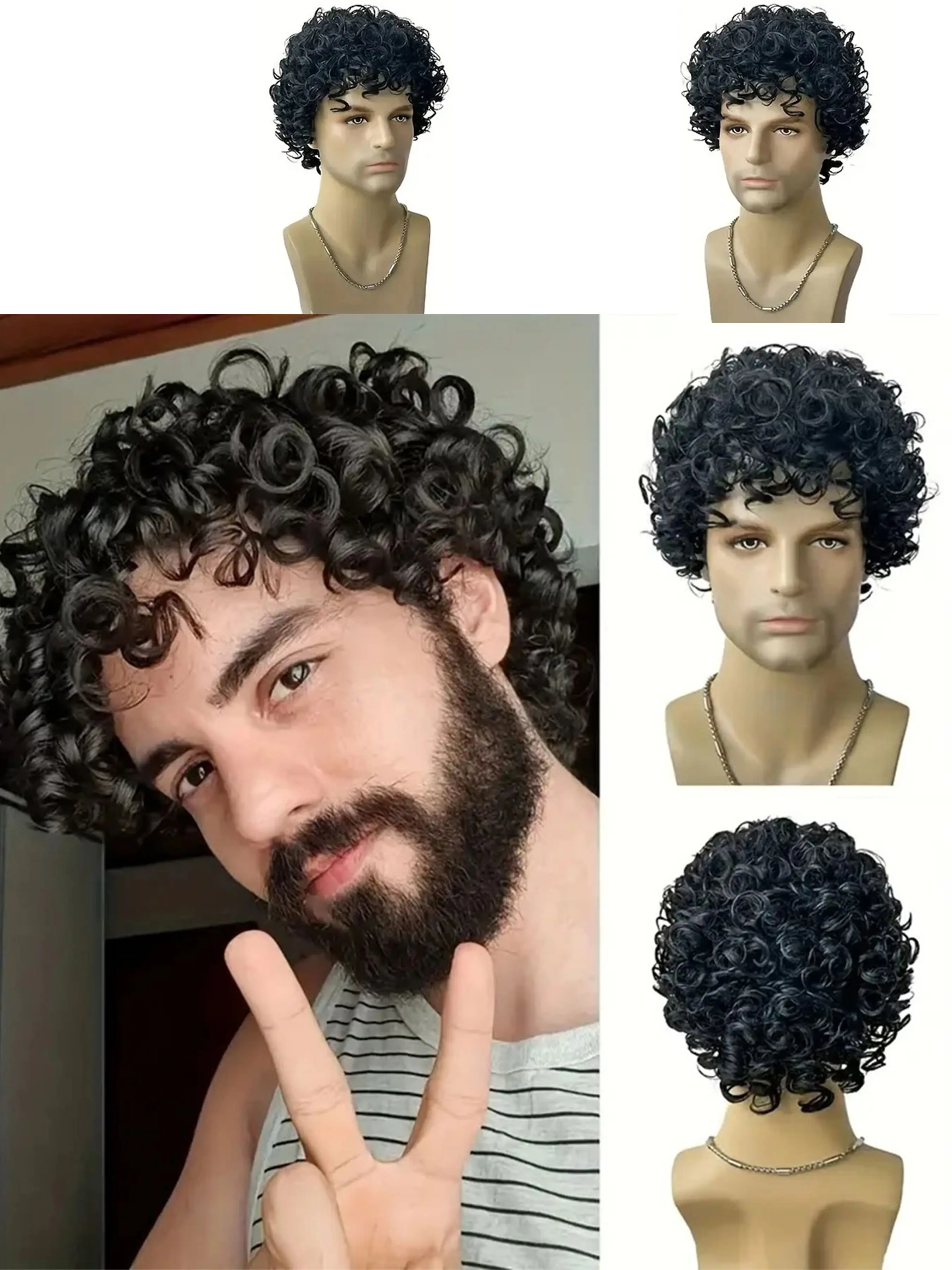 Men's Short Curly Afro Hair Wig, Natural Curly Layered Synthetic Replacement Wig, Perfect for Parties, Halloween, Cosplay, Synthetic Curly Wigs