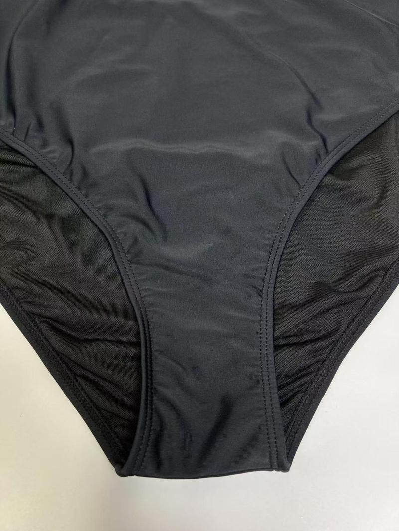 Plus Size Solid Cut Out One-pieces, Casual Sleeveless Backless Swim One-pieces for Beach Holiday Vacation, Women's Swimwear, Cutout Swim Suit, Swimsuit for Beach, Swimsuit Bodysuit