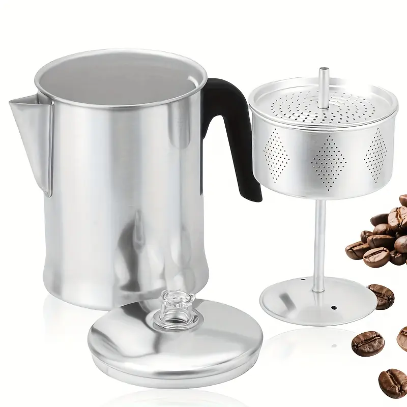 1pc, Percolator Coffee Pot, Coffee Percolator Pot, Durable Aluminum Material Camping 7 Cup Coffee Maker |   Brew Coffee on Fire, Grill Or Stove |   Great Home, Camping