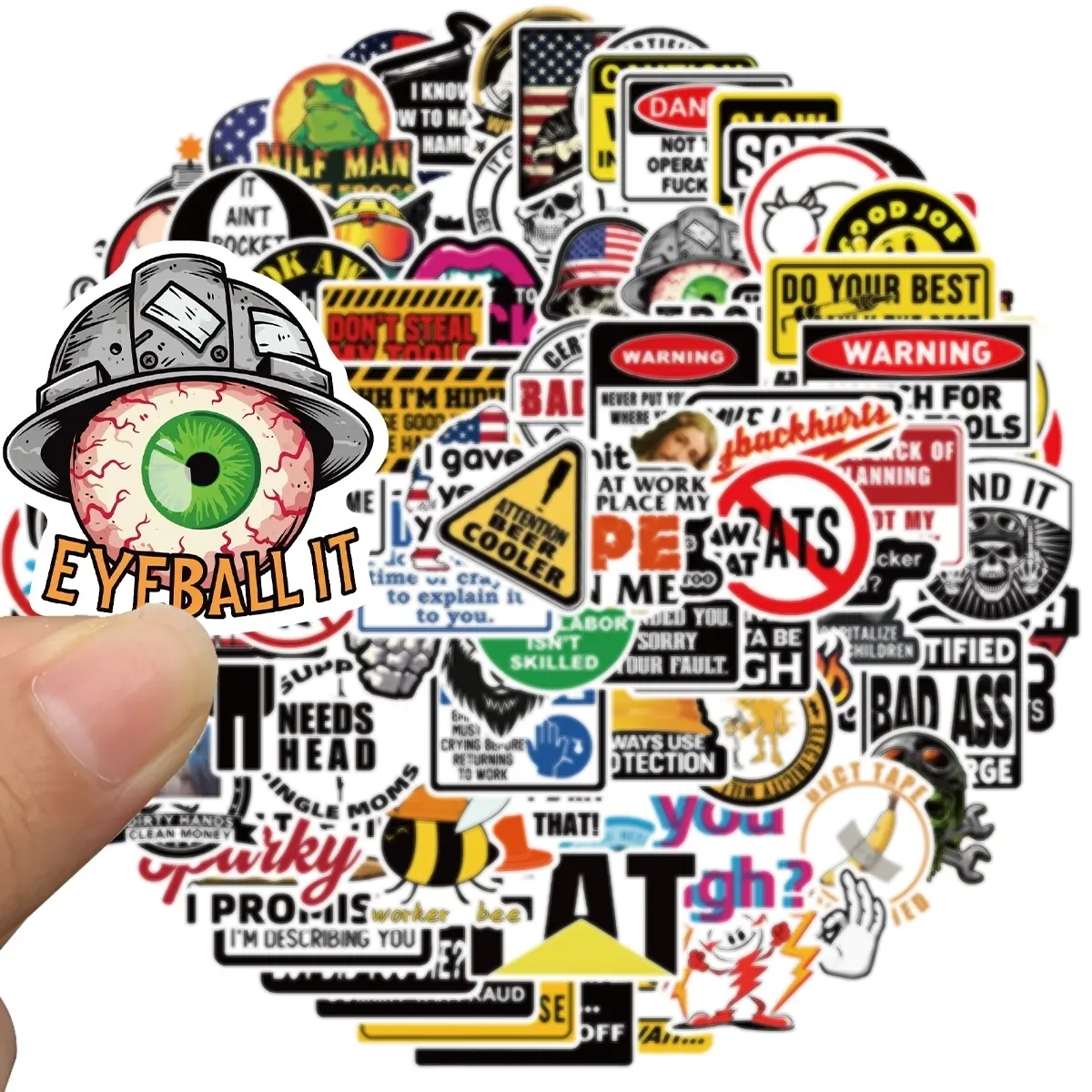 Funny Hard Hat Sticker, 100pcs/set Waterproof Vinyl Hard Hat Accessories Sticker, Decorative Sticker for Helmet, Water Bottle, Laptop, Tool Box, Cars, Automobile Decals