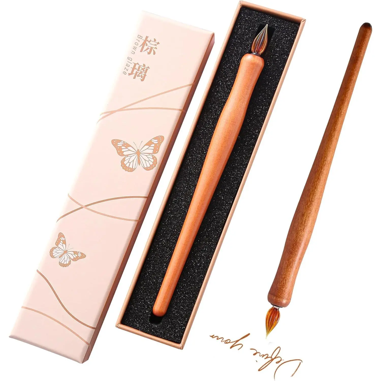 Wooden  Glass Dip Pen Glass Calligraphy Pen for Writing Painting Signing Calligraphy