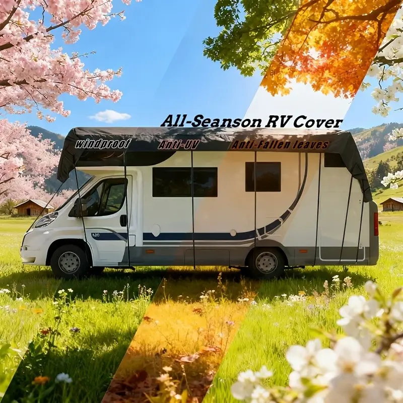 Silver Color 210D Oxford Fabric Caravan Cover, Windproof Large-Sized Camping Cover, Reusable and Foldable, Suitable for Tents, Caravans, Trailers