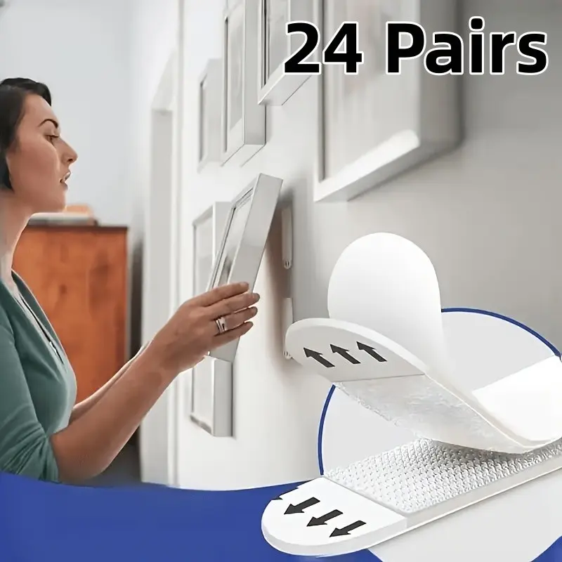 24 Invisible Hanging Strips, Removable No-Drill Wall Hooks, Adhesive Picture Frame Hangers, Ideal for Renters, Home Decor
