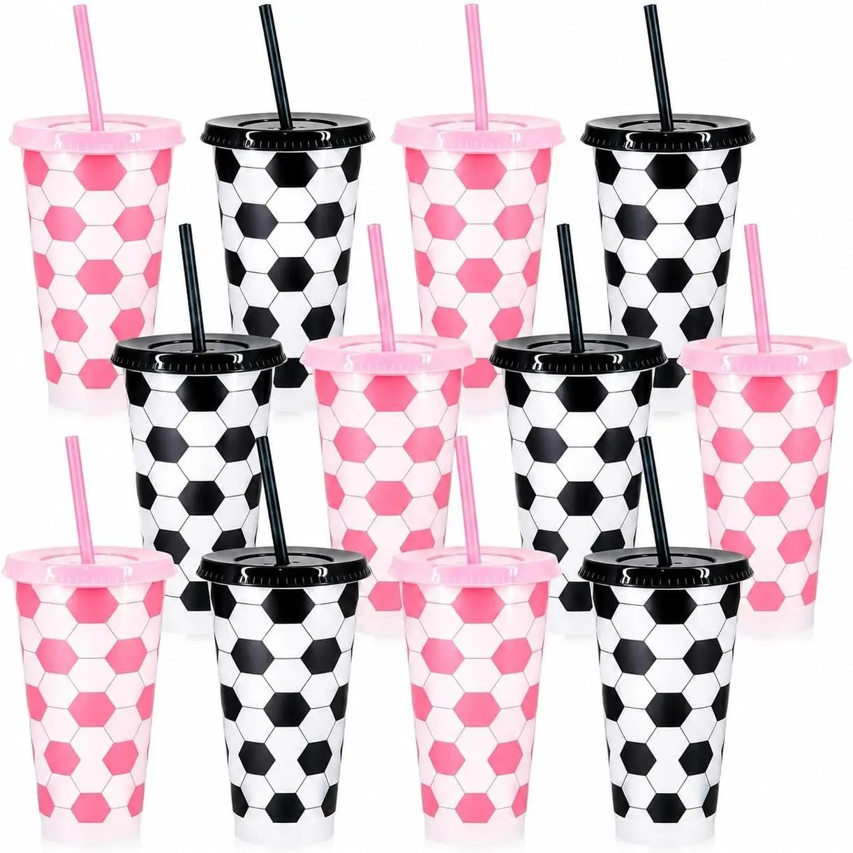12 Pack Soccer Party Cups with  and Straws,  Plastic Tumblers,  & Black  Birthday Party Favors, Football Team Drinking Cups for , 24 oz