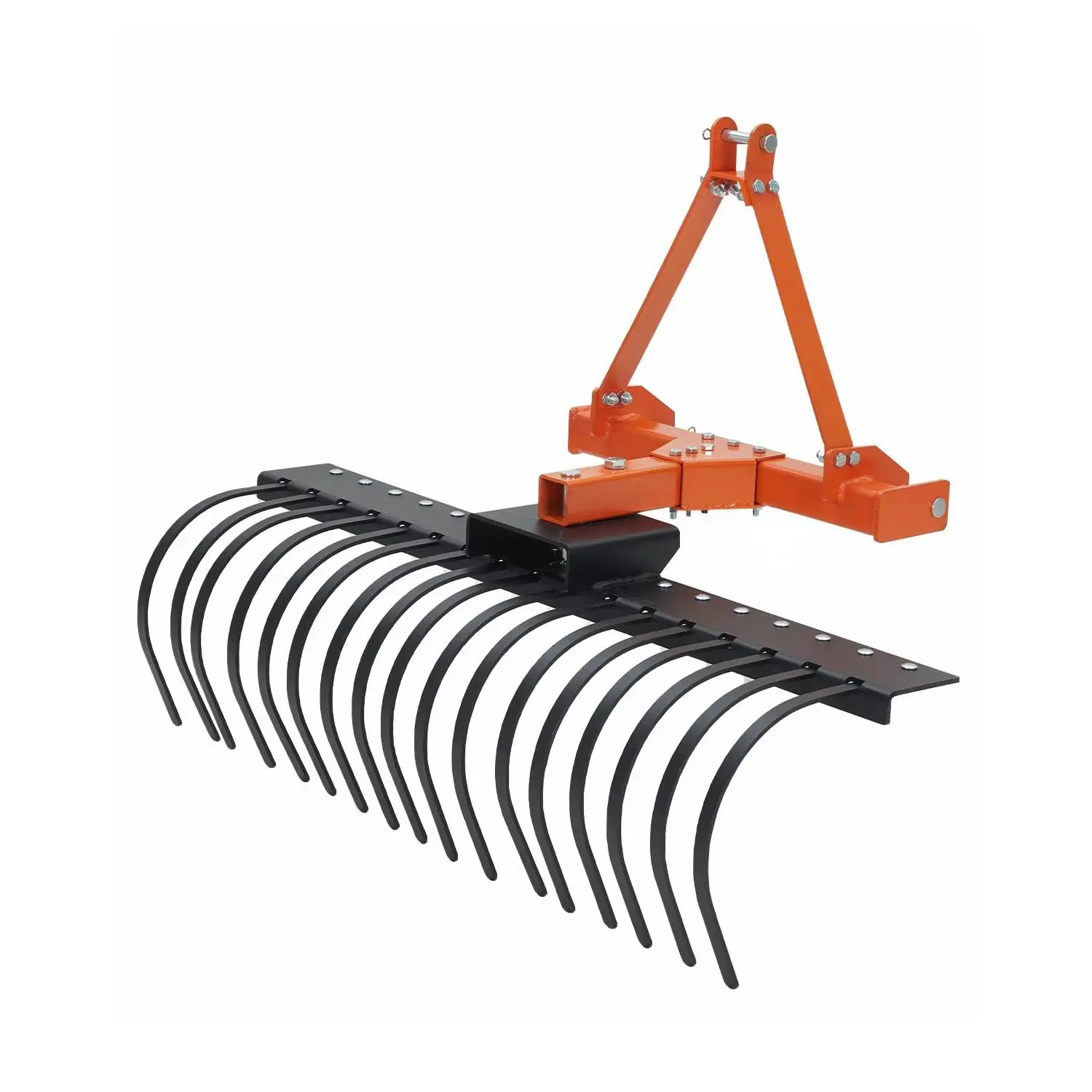 3 Point Landscape Rake-50 Inches Pull Behind Tractor Rake 3 Point Hitch Attachment with 360°Rotation and 17 Spring Steel Tines, Pine Straw Harrow for Garden, Lawn Care, Farm