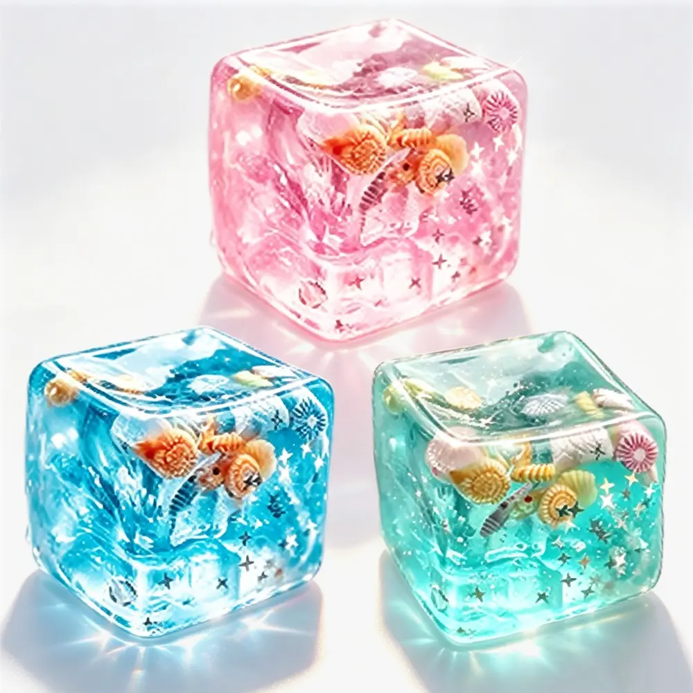 3-Pack New Cube Gummy Stress Relief Toys, Soft Tpr Squishy Cube Anxiety Reliever, Creative Holiday Gift, Desktop Decorative Toy for Ocean Enthusiasts