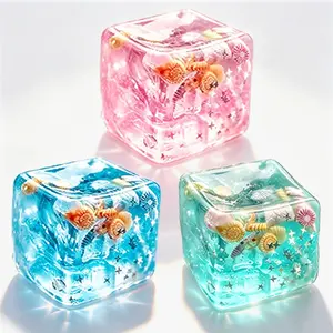 3-Pack New Cube Gummy Stress Relief Toys, Soft Tpr Squishy Cube Anxiety Reliever, Creative Holiday Gift, Desktop Decorative Toy for Ocean Enthusiasts