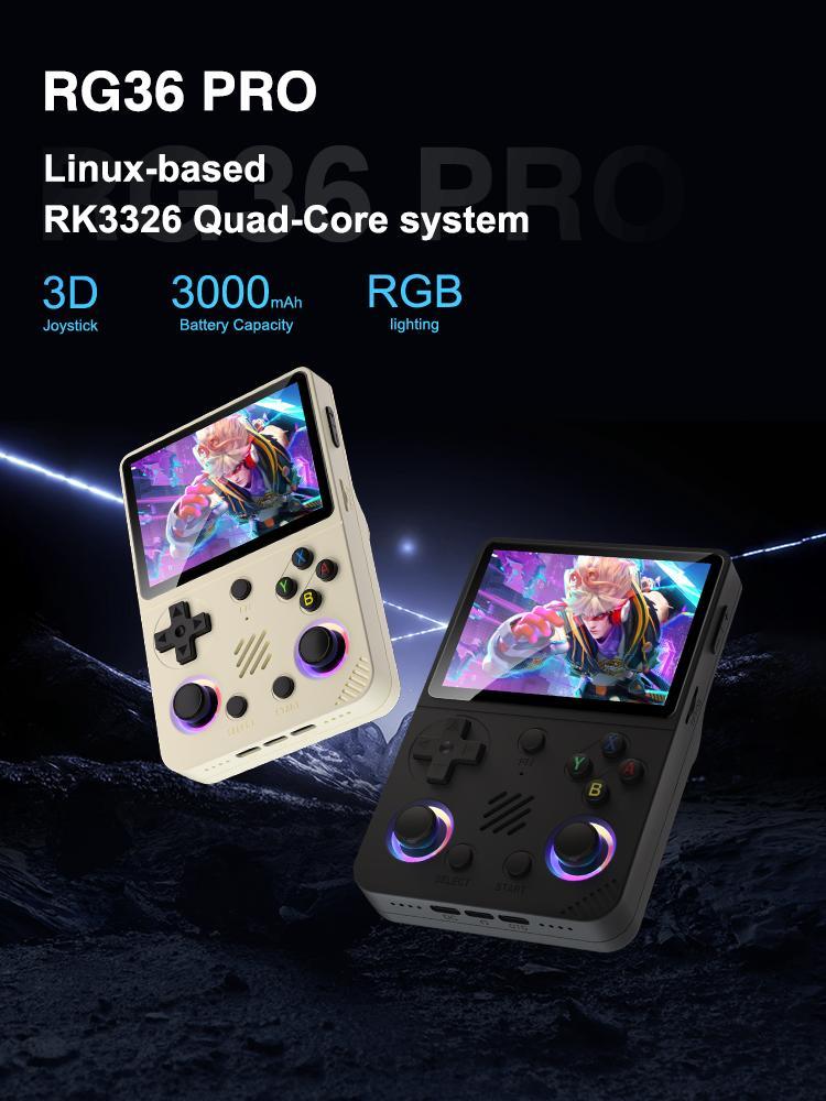 RG36 PRO Retro Handheld Game Console with 3.5 Inch IPS Screen Linux System Multiple Color Options Black Purple White