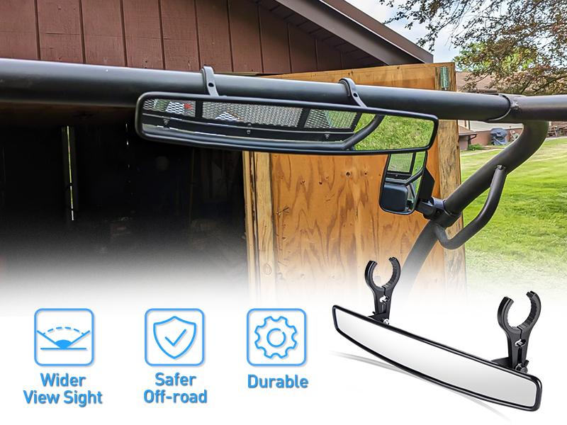 Nilight UTV Rear View Mirror 15in Wide Clear Convex Center Mirror with 3/4in 1.75in or 2in Clamps for Polaris RZR PRO XP R Pioneer Can Am Commander Maverick Kawasaki