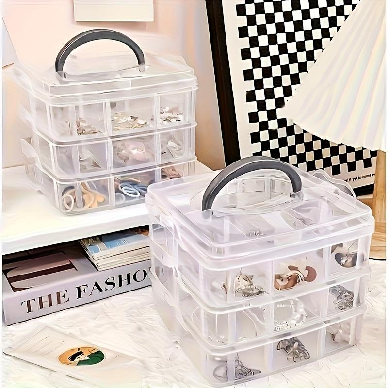 3 Tier Stackable Multi-Purpose Organizer with Compartments - Versatile and durable organizer for kitchen, bathroom, bedroom, jewelry and crafts - Multi-colored snap closure design, jewelry box, 4 people use it together, Jewelry Storage Box