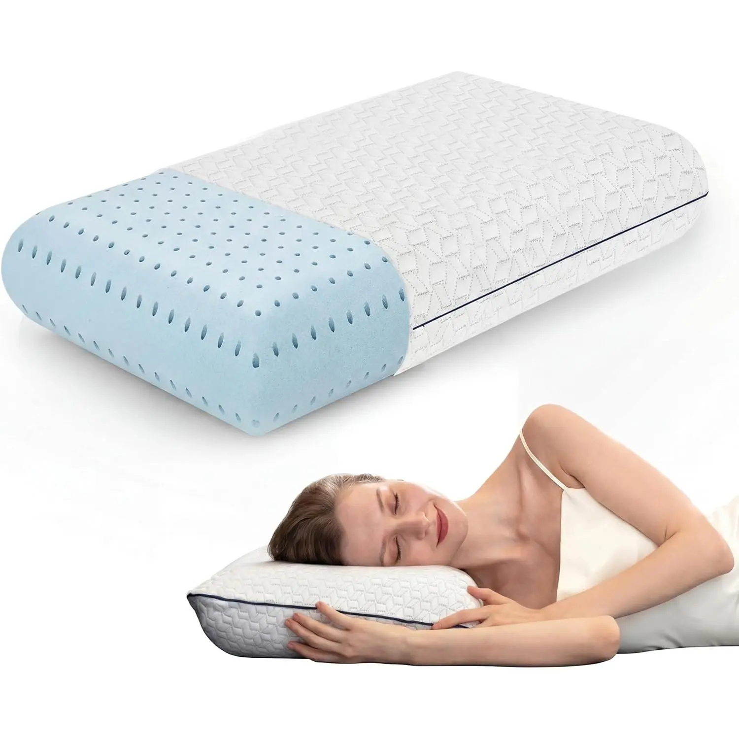 Cooling Gel Memory Foam Pillows - 1-Pack - Standard Size Memory Foam Pillow For Sleeping - Firm Pillow - Back, Stomach & Side Sleeper - Shoulder & Back Pain Relief - Washable, Bamboo Viscose Cover