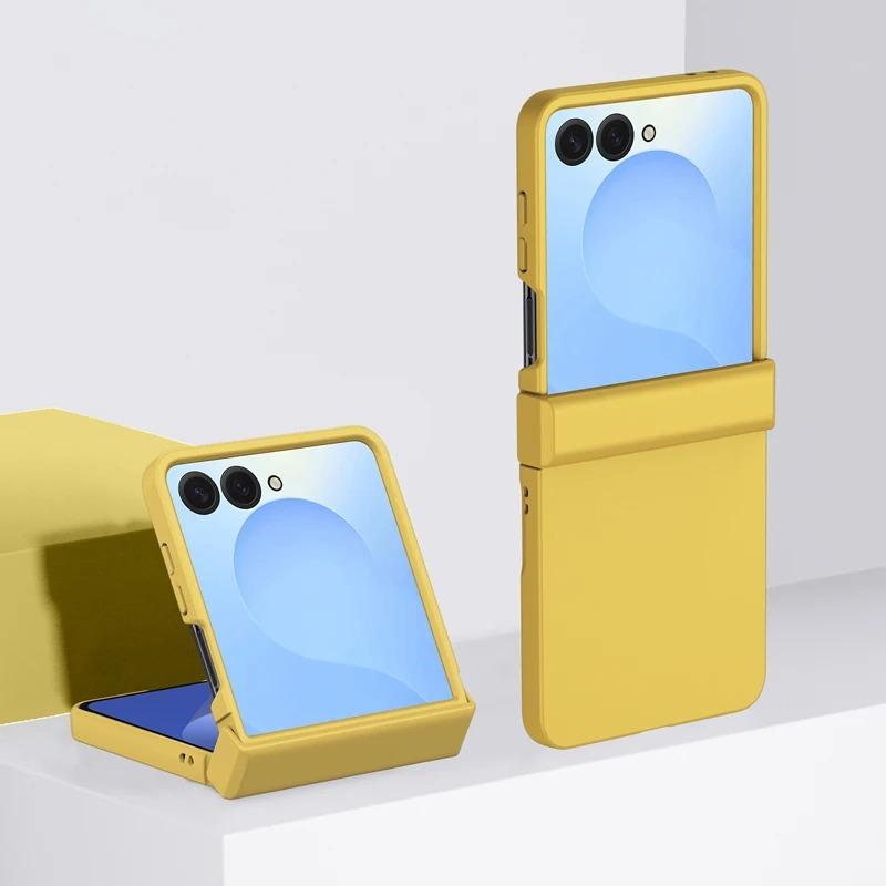 Fin Hinge Protective Solid Color Shockproof Folding Phone Case For Samsung Z Flip 7 6 5 4 3 ZFlip7 Flip6 Flip5 5G Hard PC Slim Cover