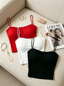 Women's Basic Strapless Tank Top 3-Piece Set, Slim-Fitting Elastic Short Sleeve Shirt, Casual Layering Wear for Daily Use