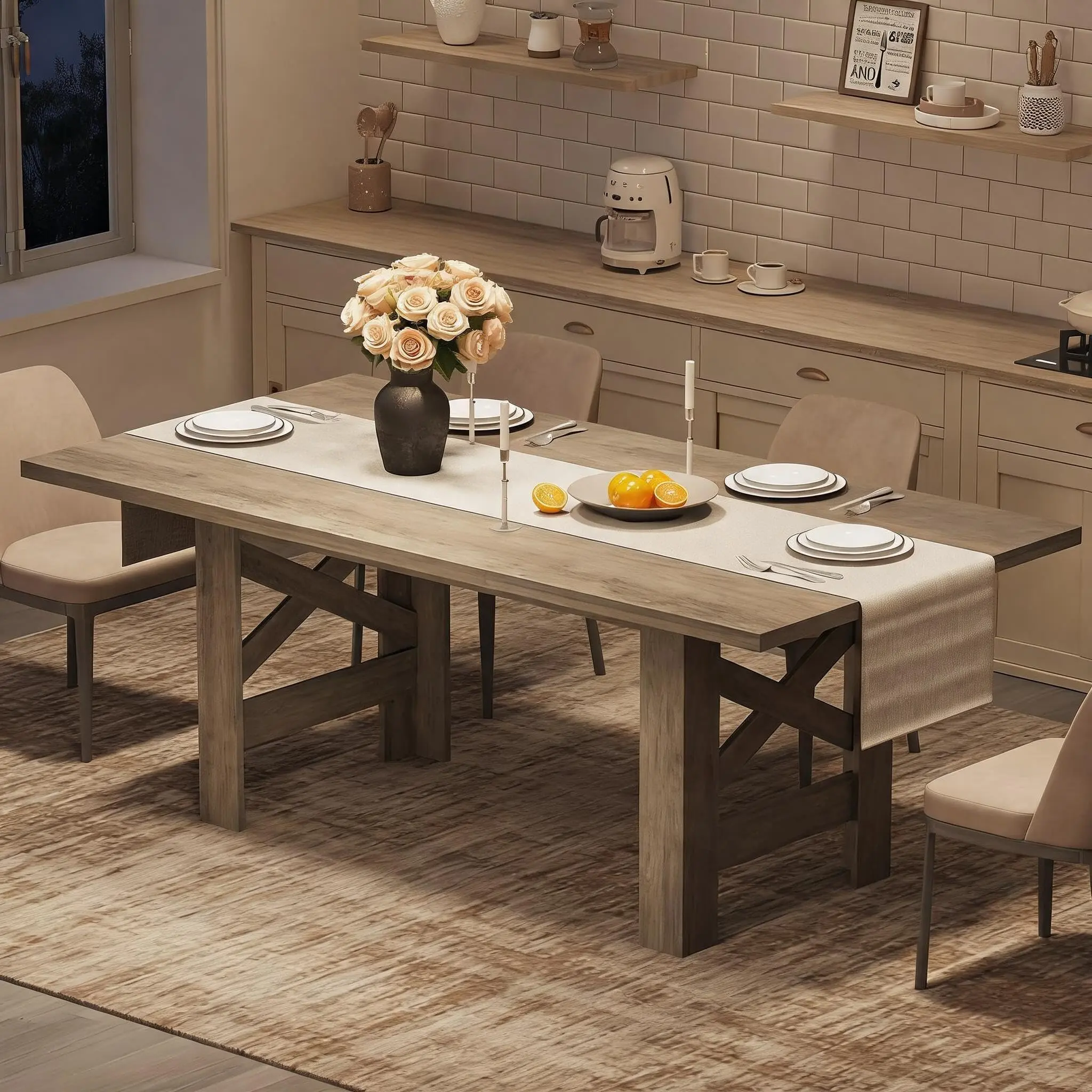 GARVEE 70.87" Large Wood Dining Table for 6-8 People with Thickened Tabletop and Sturdy Legs, Farmhouse Style Long Wooden Dinner Table for Dining Room and Living Room, Rustic Gray Finish
