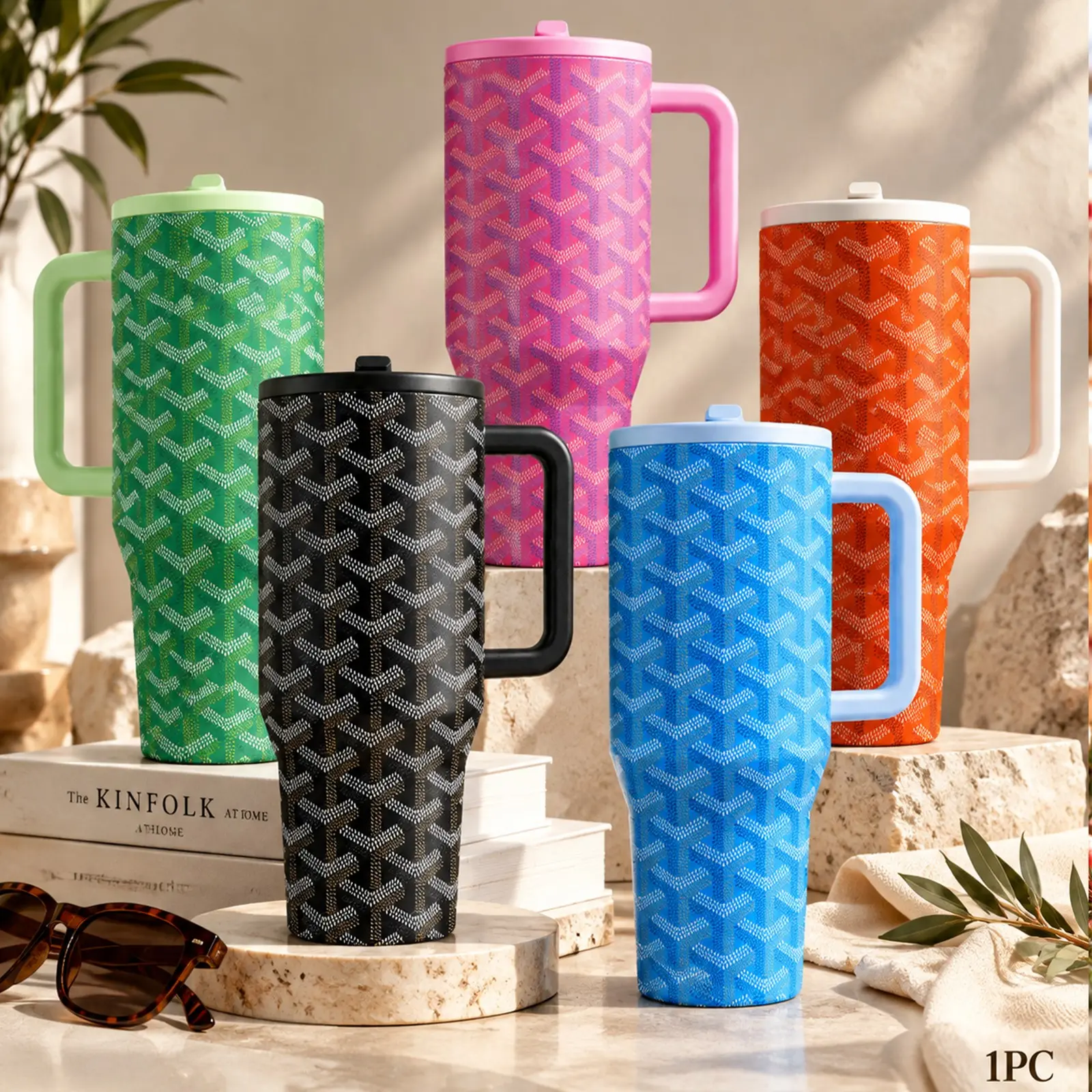 1 PC 40oz Woven Pattern Tumbler with Handle and Lid, Stainless Steel Vacuum Insulated Travel Mug, Double Wall Reusable Coffee Cup, Stylish Textured Design Water Bottle, Car Cup Holder Friendly, Office School Outdoor Drinkware, Birthday Christmas Gift for