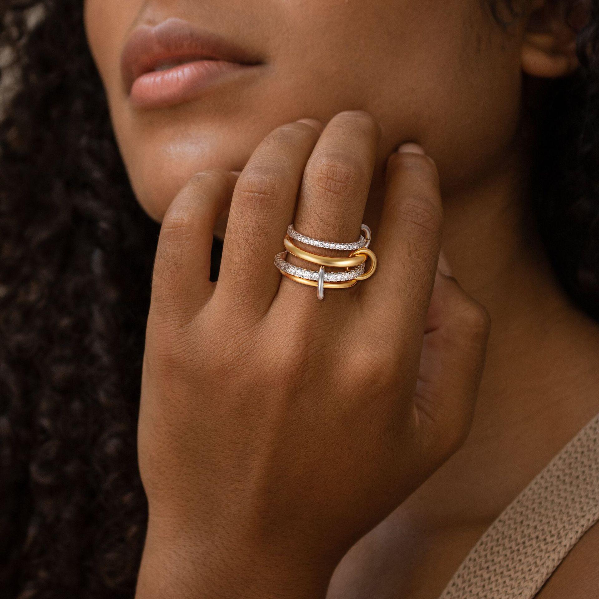 Interlocking Triple Band Ring, Micro Paved Blue Sapphire CZ Knot Ring, Luxury Statement Jewelry for Daily Wear & Parties, Perfect Gift