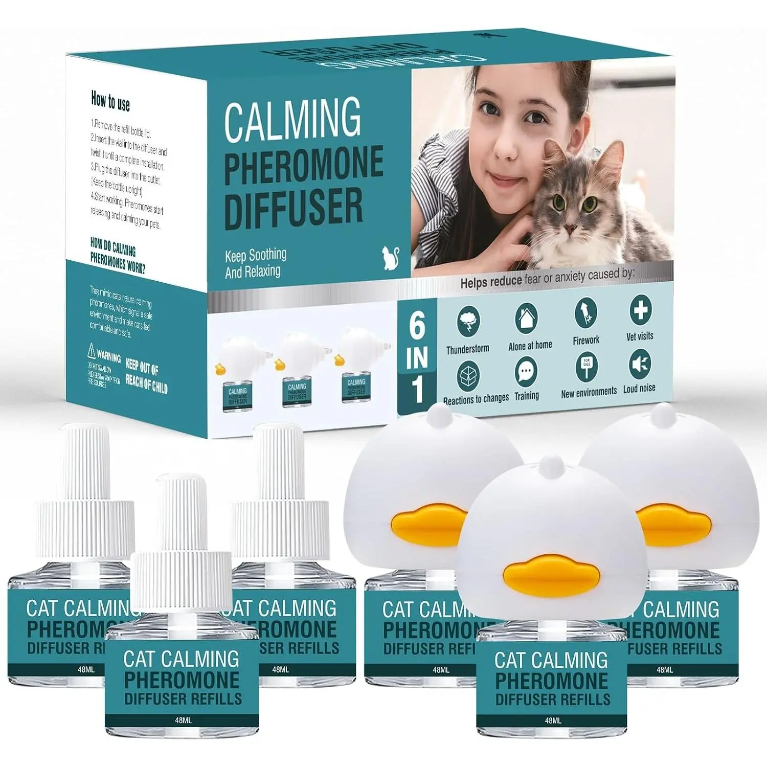 6-in-1 Cat Calming Pheromone Diffuser Kit for Multicat Households - 90 Days of Stress, Anxiety, Scratching & Fighting Relief - Calm Relaxing Diffuser for Cats