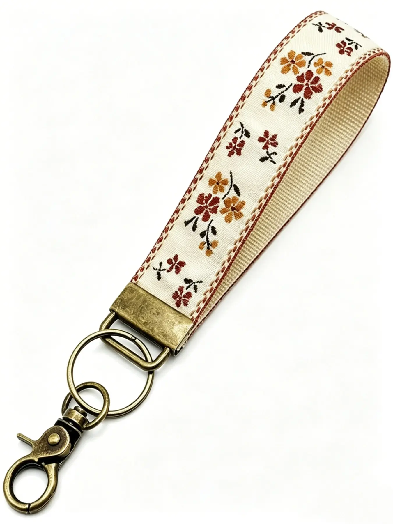 Double-Sided Embroidered Fabric Keychain, Cute Floral Wrist Strap, Women's Embroidered Key Ring, Daily Wear Accessory