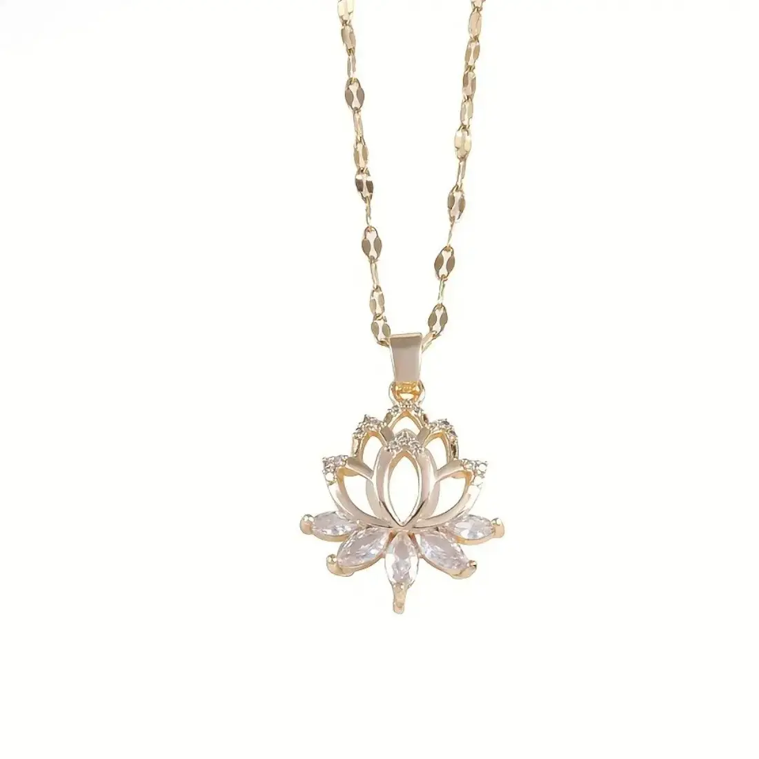 Gold Lotus Pendant Necklace for Women – Minimalist Dainty Jewelry with Cubic Zirconia Flower Charm, Spiritual Gift for Her, Perfect for Daily Wear, Parties, Weddings, or Special Occasions