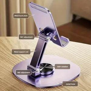 Aluminum Alloy Phone Stand – Waterproof 360° Rotating Desktop Stand, 2-Level Adjustable Foldable Design, Suitable for Office Desks and Nightstands