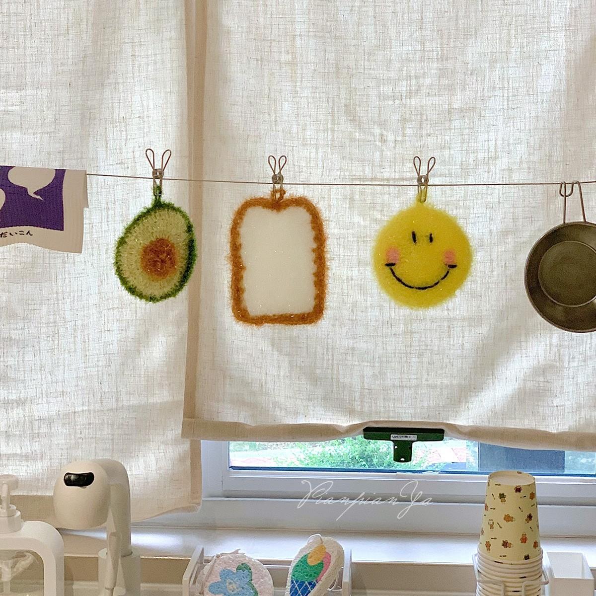 [3 pieces] Korean dish towels, kitchen stain-removing and cleaning handmade woven cloths, thick double-layer cloths, garlic dish cloths, avocado cleaning cloths