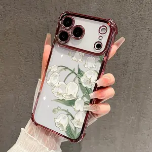 Lily of The Valley Pattern Four Corner Anti-Fall Phone Case Transparent Electroplated Protective Cover,phone Case Suitable for Iphone 11/12/13/14/15/16/17 Pro Promax Plus Air and Samsung S22/S23/S24/S25 Plus Ultra Fe