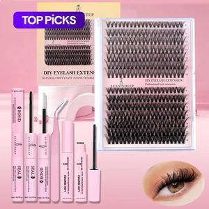 eyelash extension kit, 280 clusters individual false eyelashes & 1 lash glue & 1 tweezers & 1 eyelash remover, eye makeup enhancement products for women, lash clusters