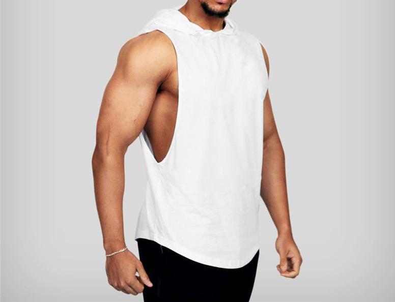 Summer Hooded Gym Clothing Mens Fitness Tank Top Plain Cotton Bodybuilding Hoodie Sleeveless Shirt Muscle Vest Sports Undershirt