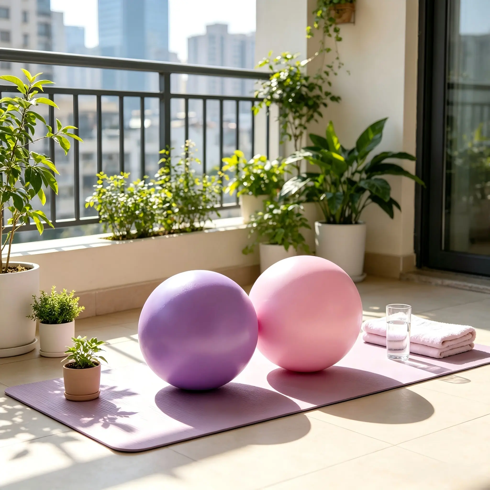 Single pack, 25cm mini anti-burst PVC yoga ball, stretch ball for yoga and back training, available in pink and purple, ideal for home fitness.