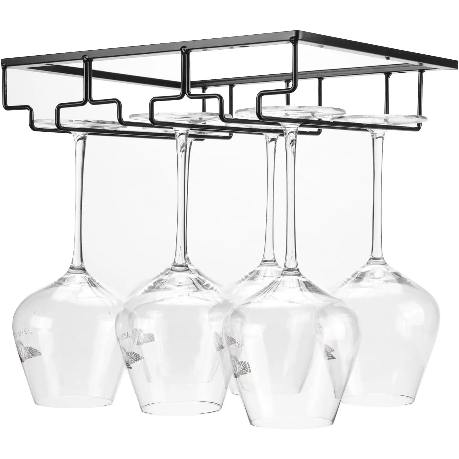 Under Cabinet  Glass Holder Rack, Black Metal Stemware Rack, Space-Saving  Glass Hanger Rack for Kitchen Bar Cabinet Storage with Screws (3 Rows)