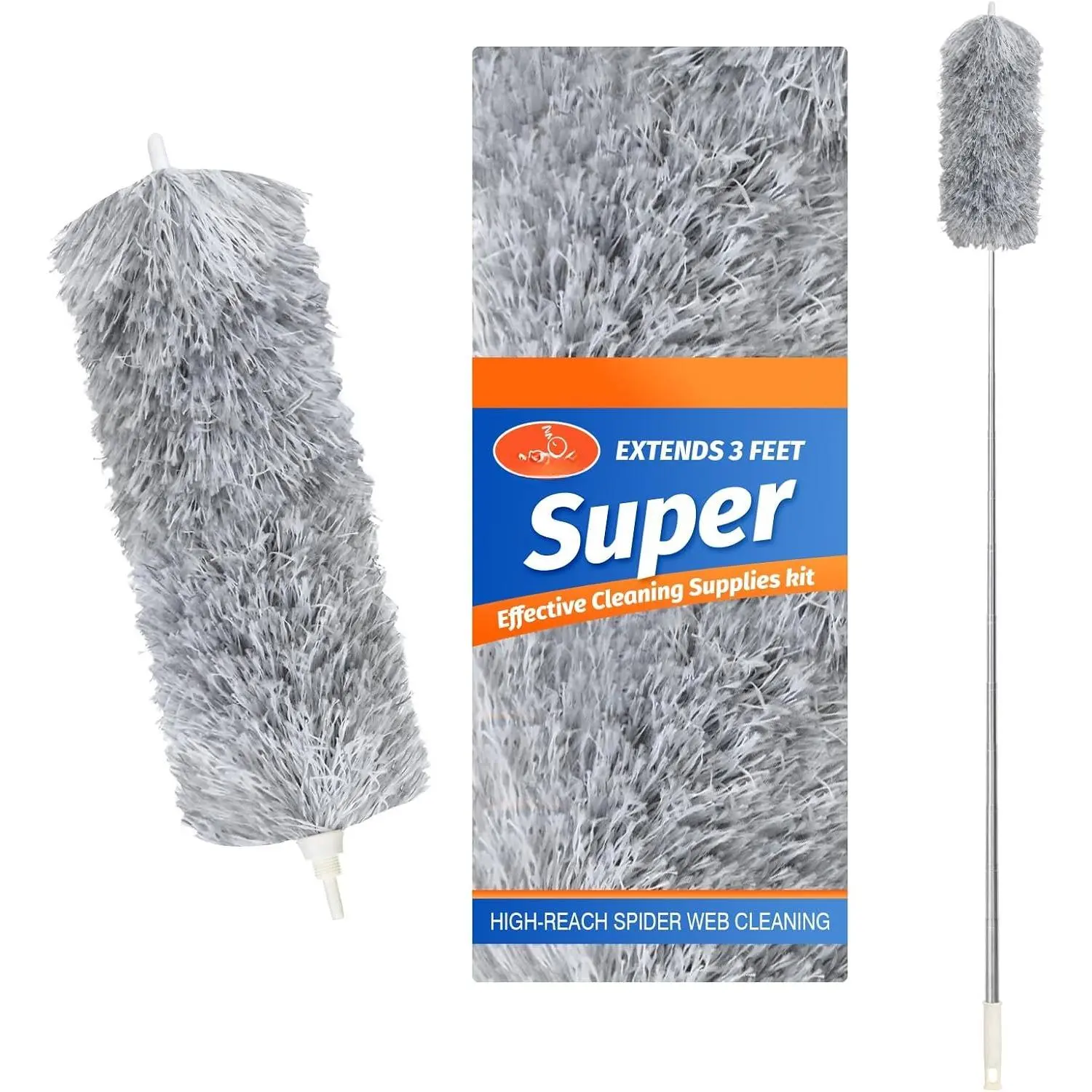 Duster with Extension Pole & Flexible , Gray  Duster, Long Ddusters for Cleaning for High Ceilings, Walls, Fans, Cobweb and Furniture