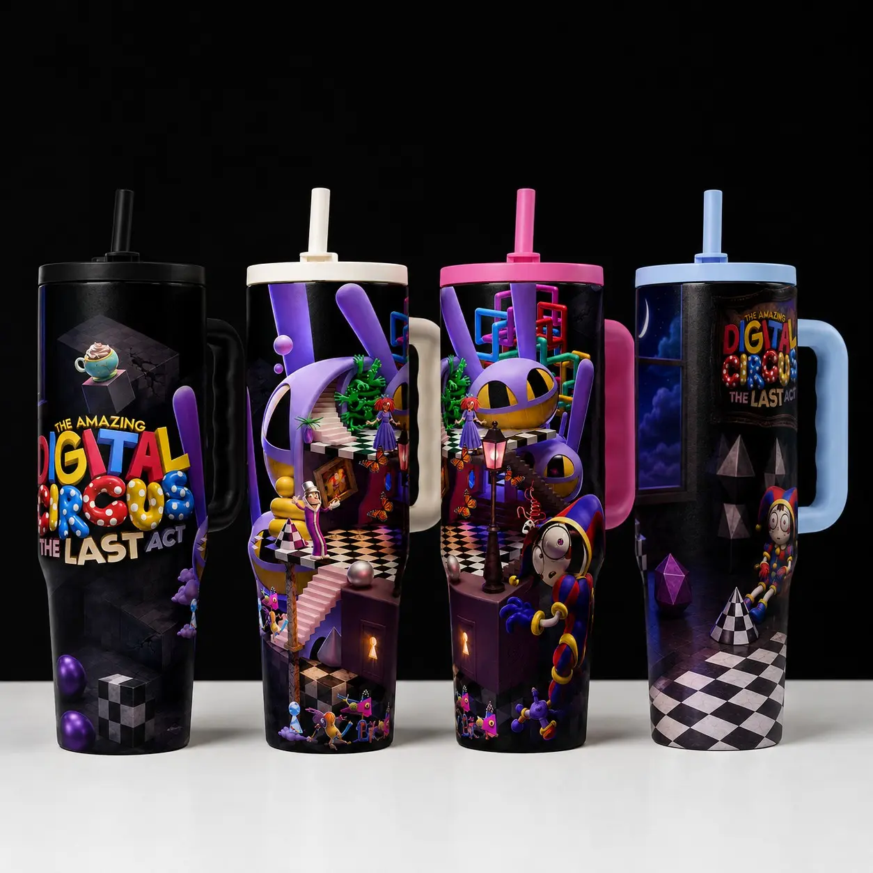 Amazing Digital Circus 40oz Tumbler, Pomni Cartoon Cup with Handle Lid Straw, Insulated Travel Mug Gift for Fans