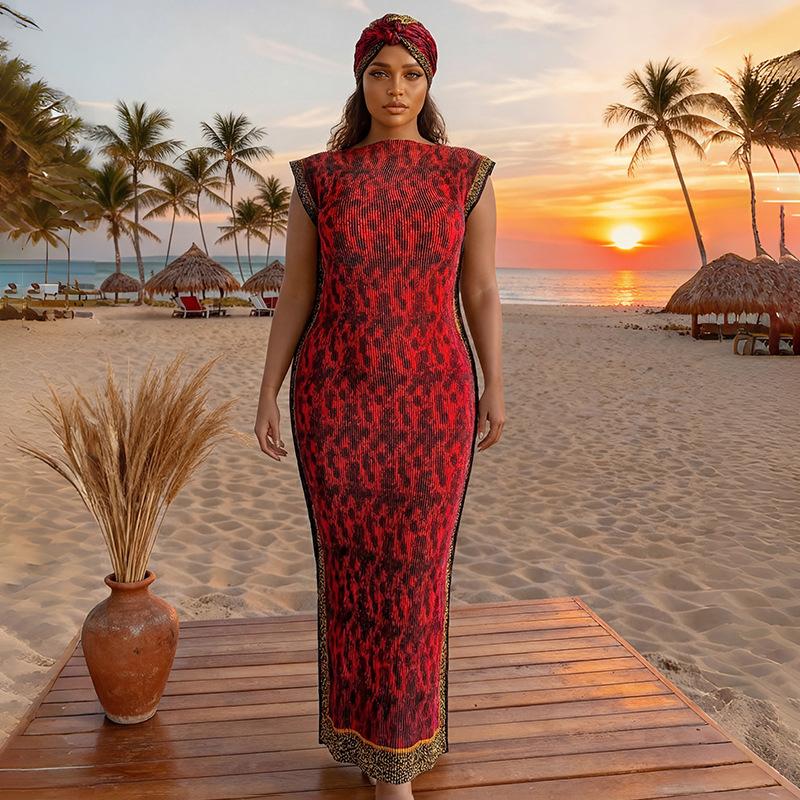 Women's Elegant Animal Print Long Dress Set, Slim-Fitting Moo Moo Skirt & Scarf, Beach Sun Protection Shawl, All Seasons Fashion, Accessory, Womenswear, Lady