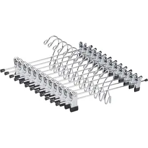 12 Pack Heavy Duty Add on Metal Pants Skirt Hangers, Stackable Add-on Metal Clothes Hangers with 2-Adjustable Clips, Cascading Clip Hangers Space Saving for Jeans, Slacks