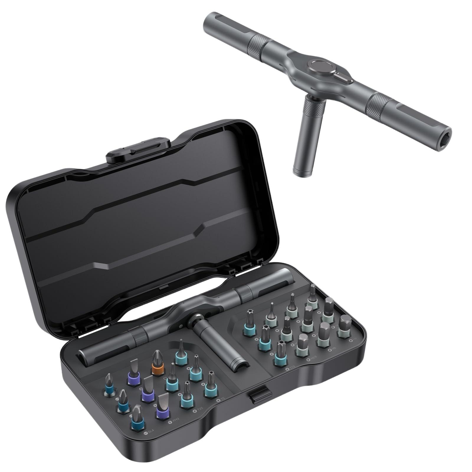 Magnetic Screwdriver Set, Multifunctional Drill Bit Set for Household Repairs, Detachable T-Shaped Ratchet Handle for Easy Use