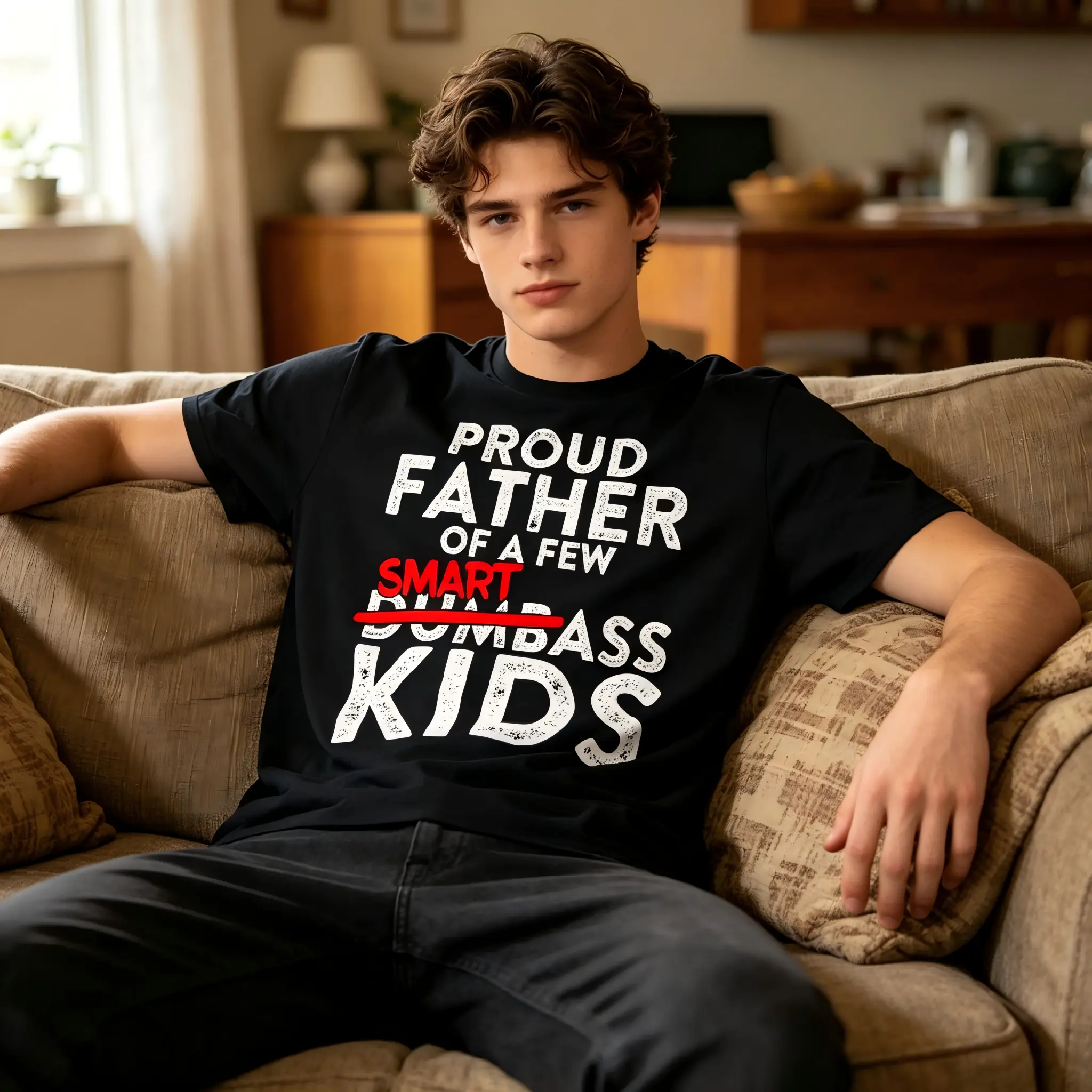 Fathers Day Gifts Best Dad Proud Father of a Few Boys Girls T Shirt with Full Size Shirt Unisex Party Theme Tee Funny Short Sleeve Perfect Father's Day GiftT Shirt for Easter Black Short Sleeve Crew Neck Tee for Men Design Suitable for All Seasons