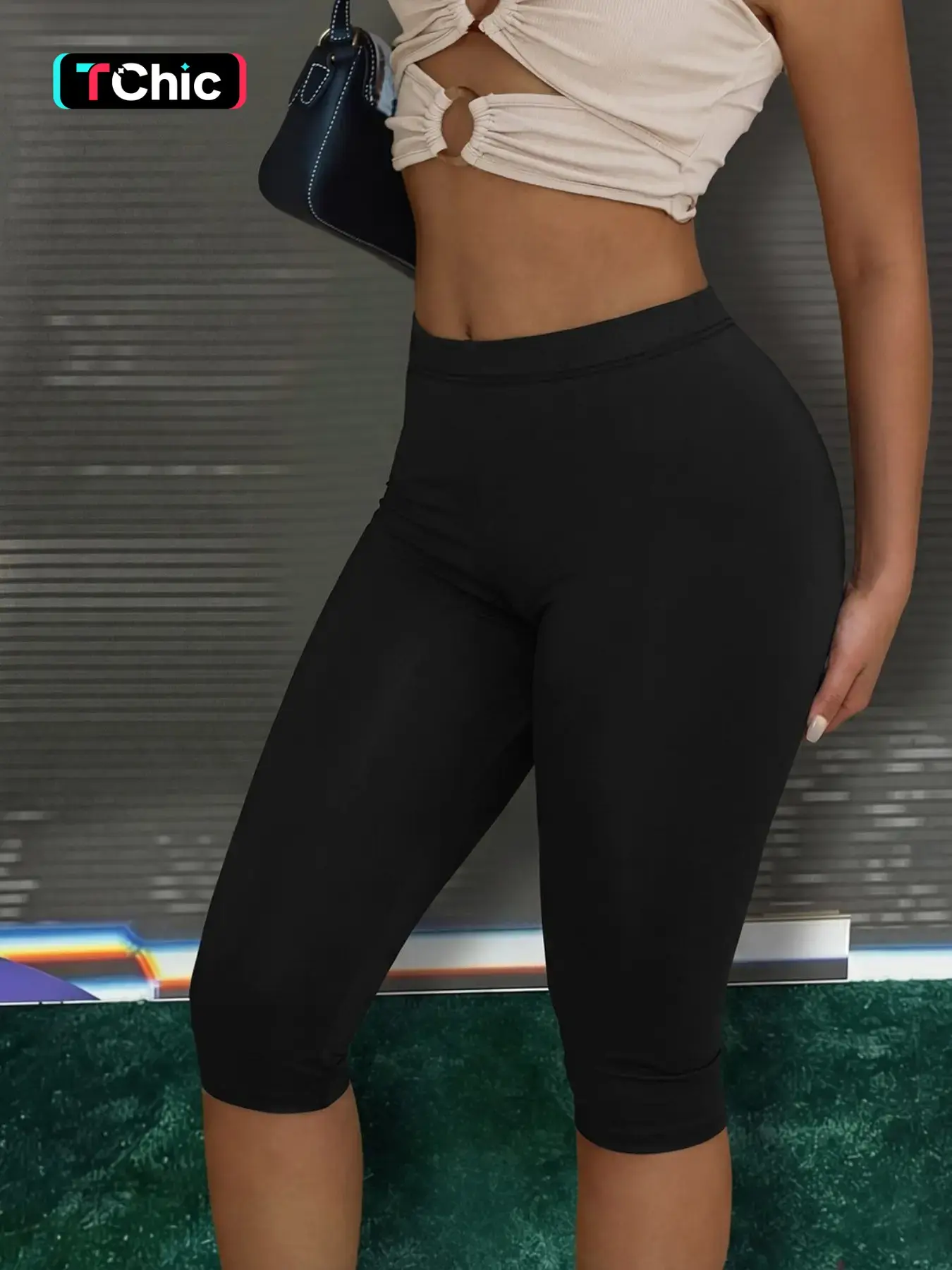Black Capri Training Leggings Women High Waist Slim Fit Knee Length Yoga Pants Bodycon Biker Pants Stretch Workout Trousers Sexy Y2K Streetwear Summer Going Out Activewear Gym Running Lounge Fashion
