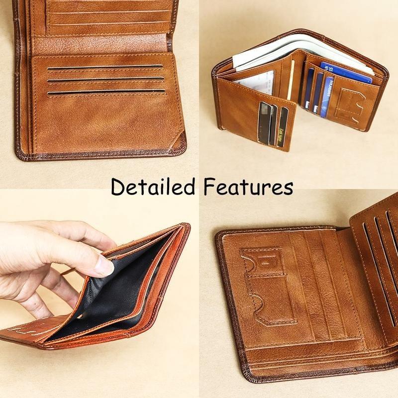 Men Wallet Genuine Leather Rfid Blocking Trifold Wallet Vintage Thin Short Multi Function ID Credit Card Holder Male Purse Money