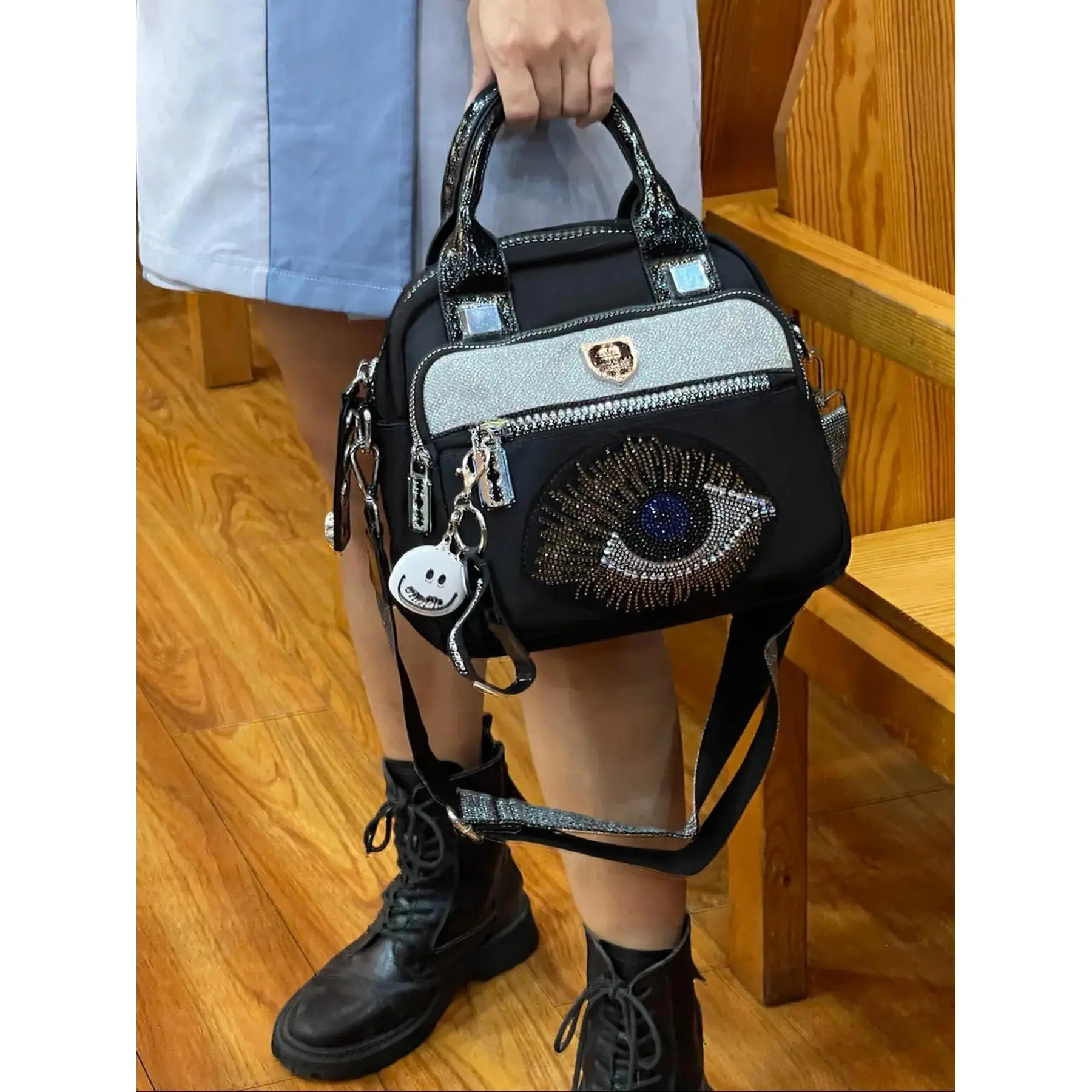 Women's Eye Design Handbag, Stylish Handbag, Casual Versatile Rhinestone Decorated Crossbody Bag, Trendy All-match Shoulder Bag for Daily Life, Fashionable Bling Bag，，