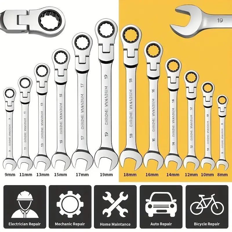 72-tooth multi-functional adjustable ratchet wrench set, Ratcheting wrenches, made of high-hardness chrome vanadium steel, industrial-grade repair tool, rust-proof treatment for durability, suitable for automotive and home repairs, gift recommendation