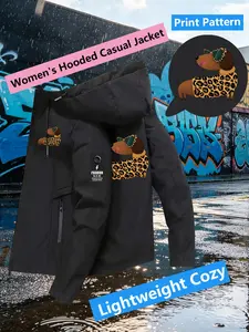 Women's Hooded Windbreaker Jacket Double sided Leopard Dachshund Sunglasses Cartoon Print Jacket Two Color Options Hooded Loose All Season Warm Jacket Ideal for Daily Commute Hiking Climbing Wear Skin Friendly Breathable Machine Washable Plussize