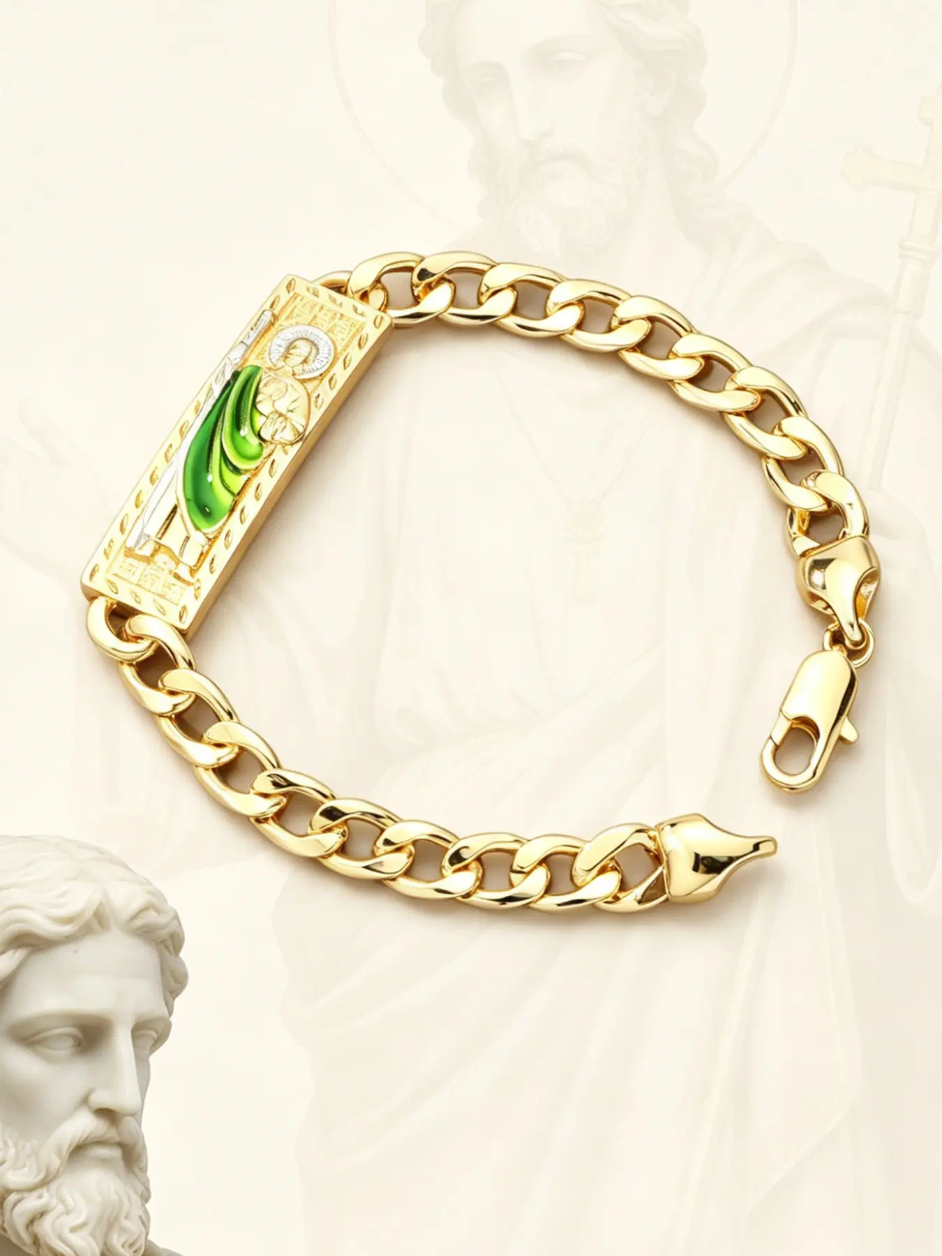 1 Piece Hip hop Copper Metal Bracelet, Daily Religious Wristband - Classic Religious Figure St. Jude Image Design Bracelets, Men and Women Daily Beliefs Prayer Refuge, Suitable for Parties and Religious Ceremonies