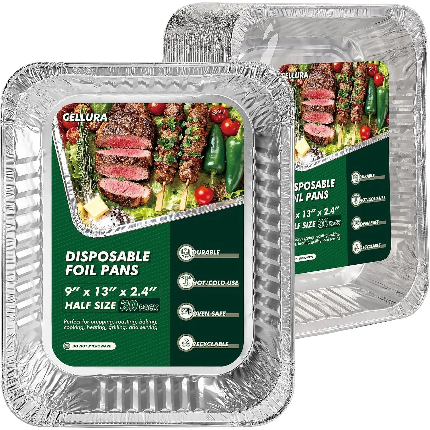 30 Pack 9x13 Disposable Aluminum Foil Pans, Half Size Deep Steam Foil Pans for Cooking Roasting Turkey Baking Meal Prep, Ideal for Thanksgiving Christmas Parties Catering Food Prepping