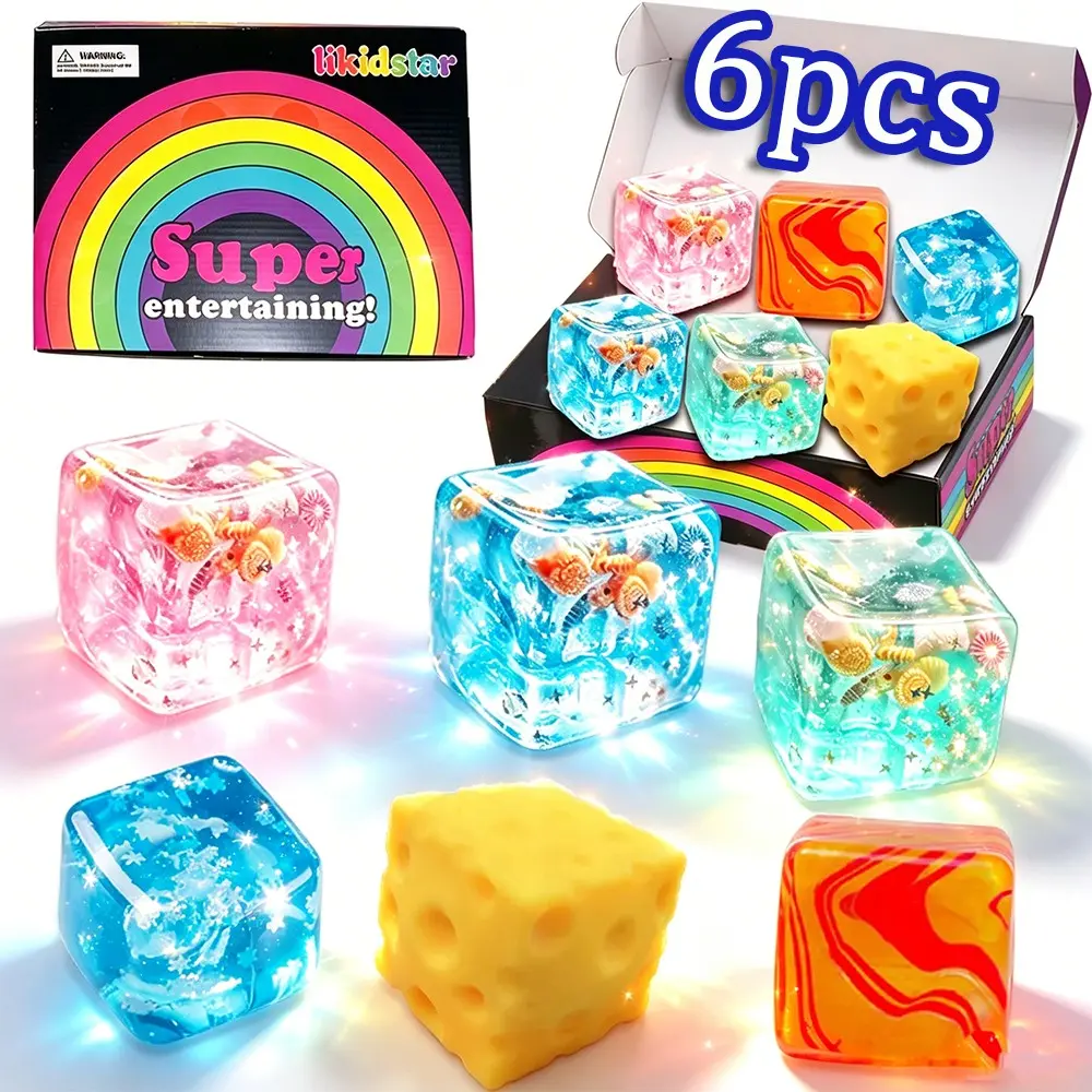 6pcs Transparent Ocean Crystal Stress Relief Squishy Toys, Soft Octopus Toy, Party Gift, Unisex, Model 2411xy08, No Battery Required