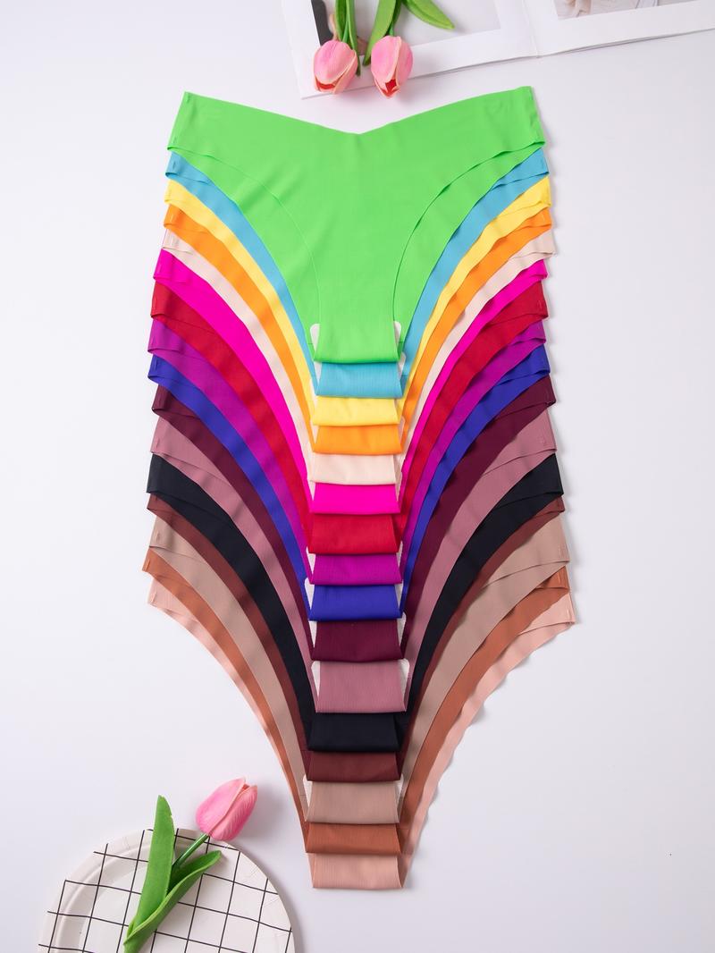 Women's Solid Color Seamless Thong, Soft Comfy Breathable Drop Waist Panty for Daily Wear, Ladies Underwear for All Seasons