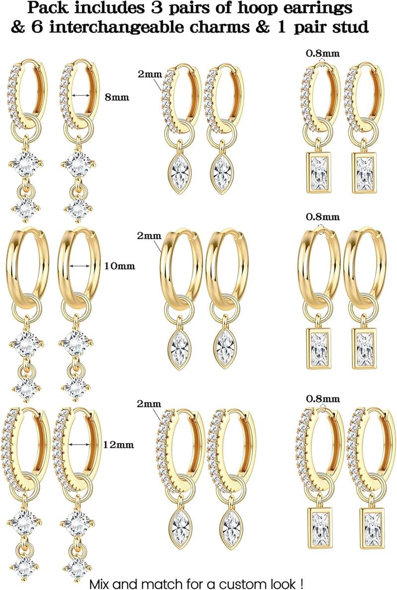 Small  Plated Hoop Earrings for Women with Charm -  Cartilage Earring Sets for Multiple   Ears  Hoops Huggie Stud Earring Stacks Helix Conch