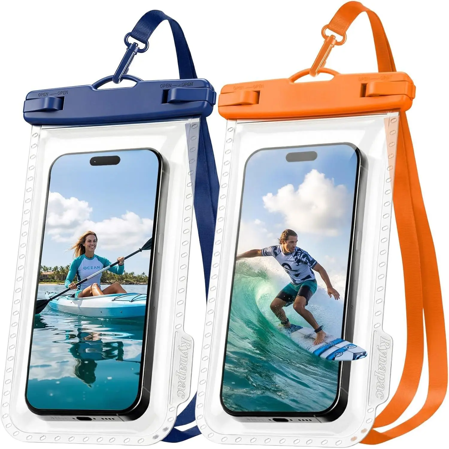 Synthetic 8.5 in IPX8 Waterproof Universal Phone Pouch 2-Pack with Lanyard, Dry Bag for iPhone 17/16/15 Pro Max, Galaxy S26/S25 Ultra, Water Sports, Travel Essentials (Test Before Use)